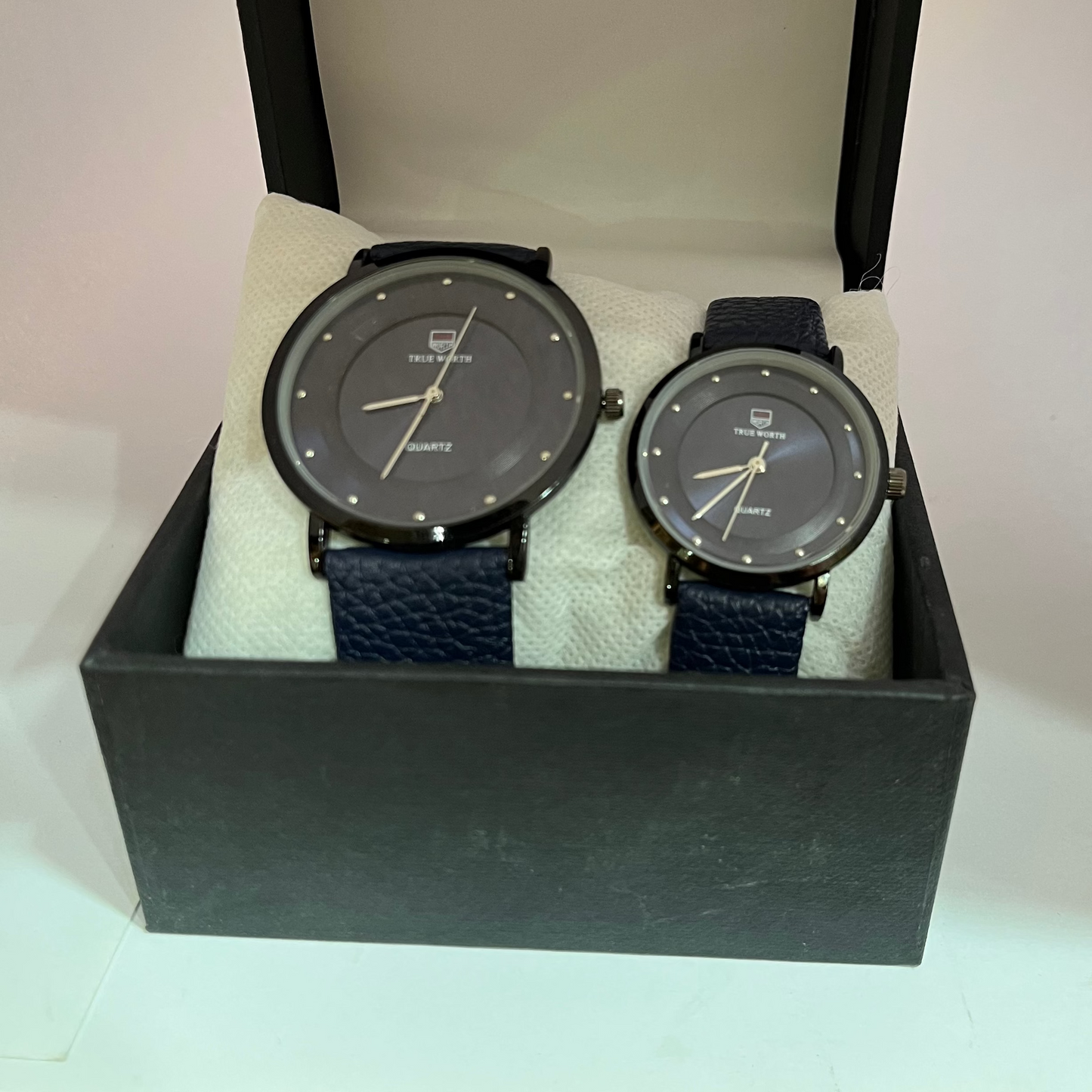 Elegant Blue Leather Couple Watch Set