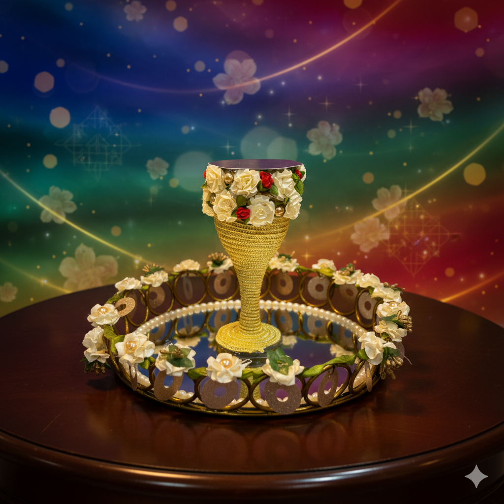 Golden Doodh Pilai Glass with Special Metallic Mirror Tray