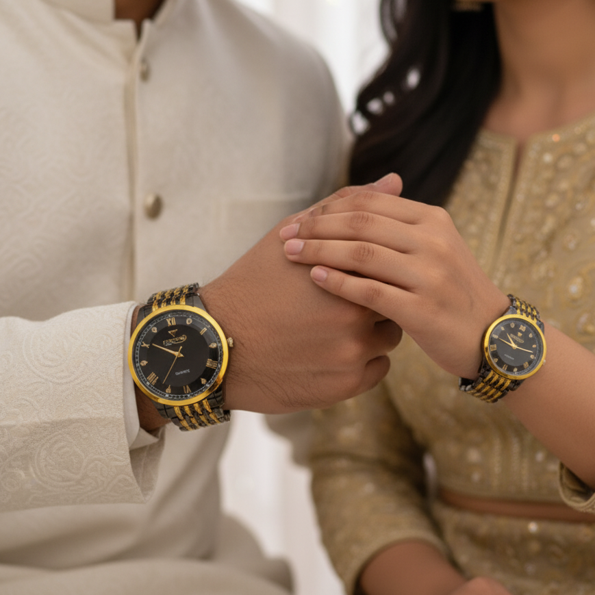 Royal Elegance Gold Couple Watch Set
