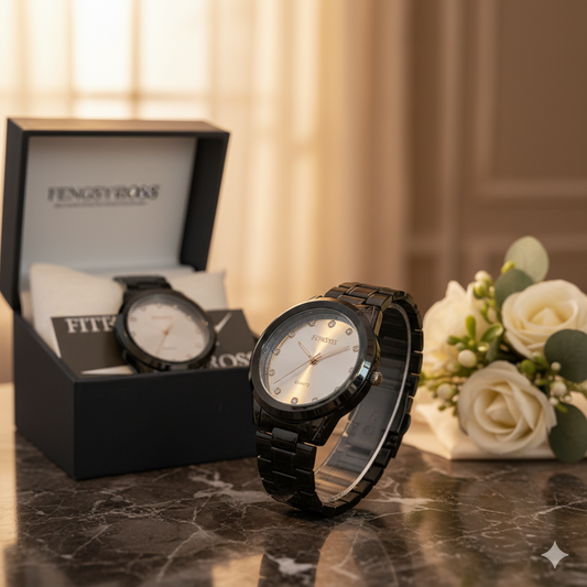 Elegant Black Stainless Steel Men's Wrist Watch – Fitron Cross