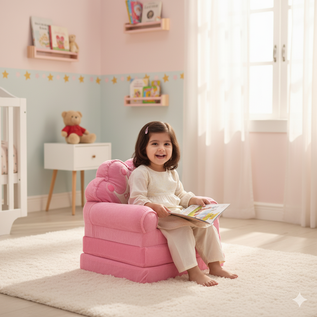 3-in-1 Princess Crown Kids' Foldable Plush Sofa & Lounger