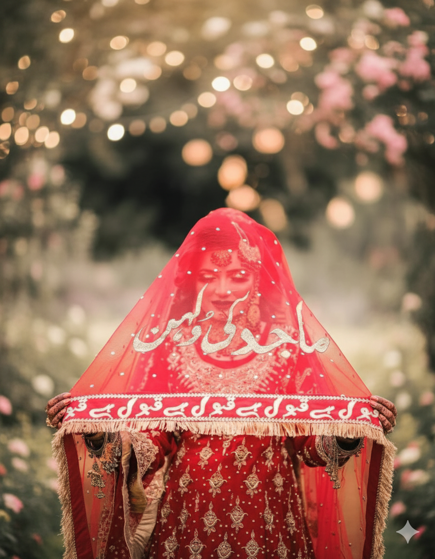 Personalized Red Nikkah Dupatta – Embroidered with Your Name or Date