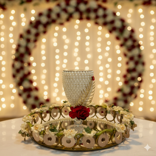 White Pearl Doodh Pilai Glass Special Mirror Metallic Tray