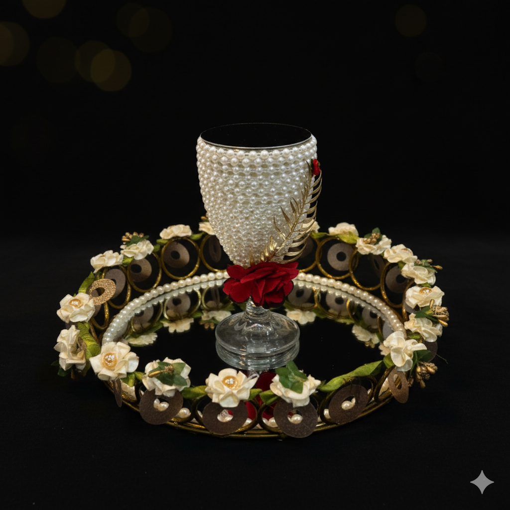 White Pearl Doodh Pilai Glass Special Mirror Metallic Tray