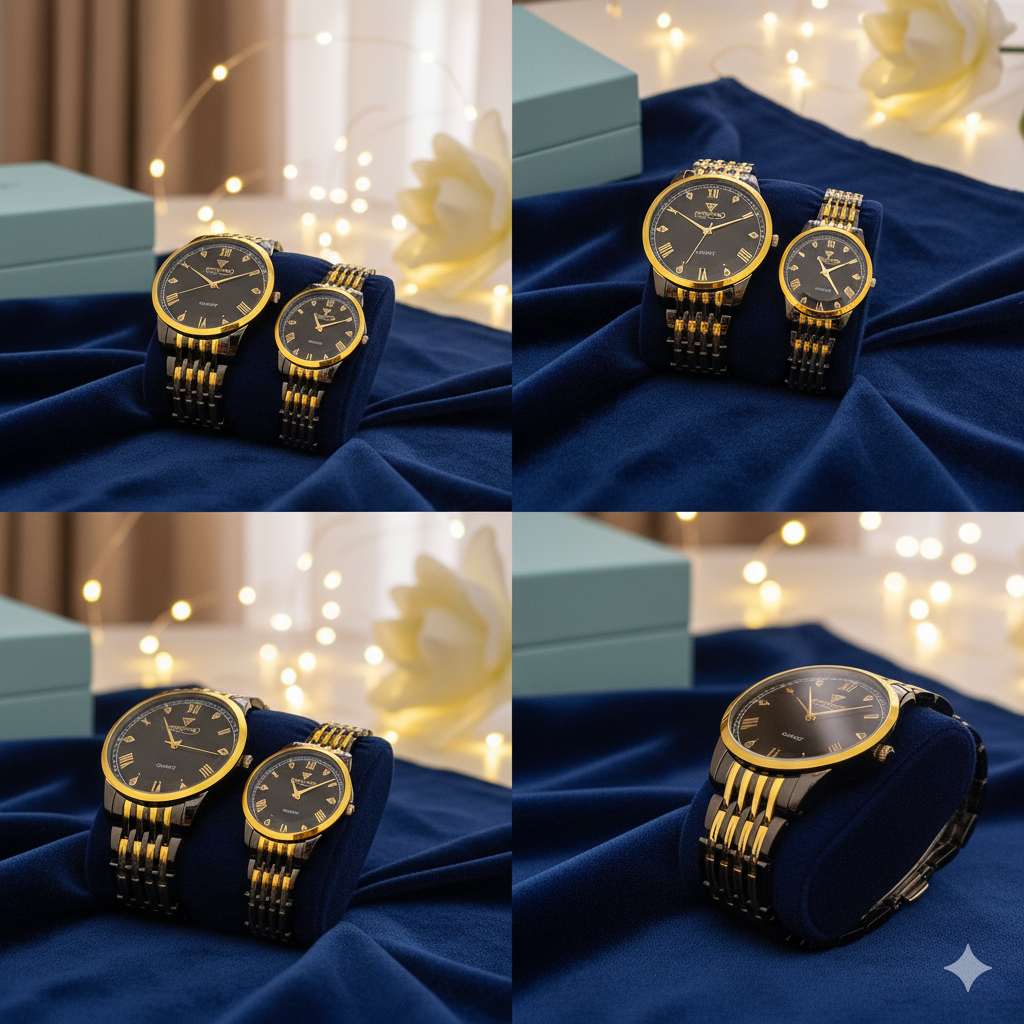 Royal Elegance Gold Couple Watch Set