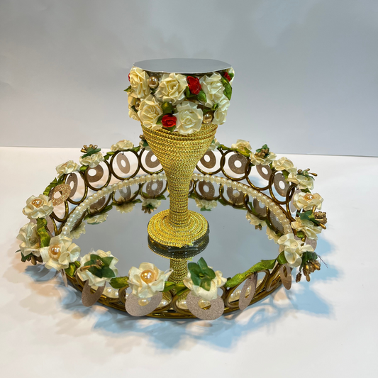Golden Doodh Pilai Glass with Special Metallic Mirror Tray