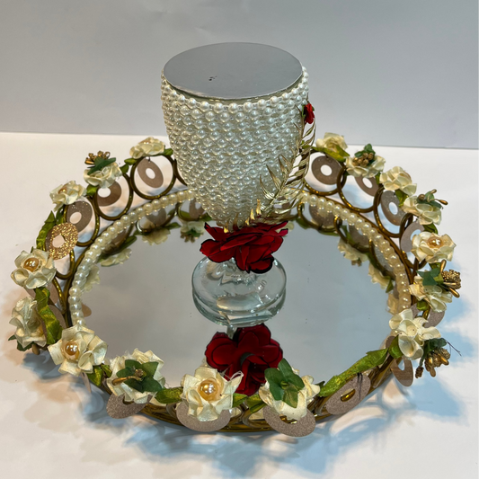 White Pearl Doodh Pilai Glass Special Mirror Metallic Tray