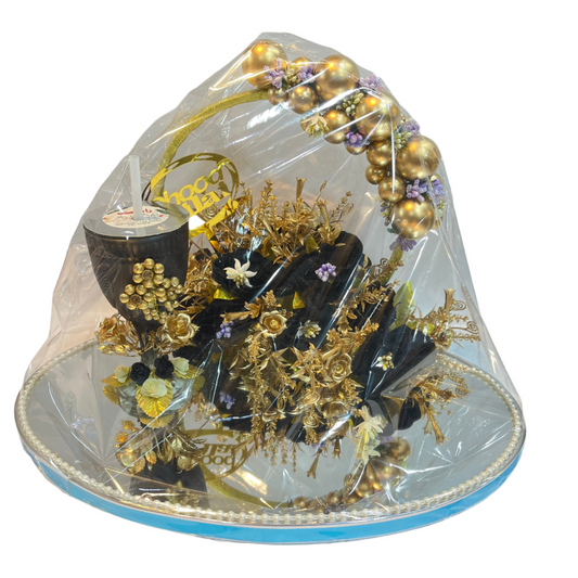 Black & Golden Floral Doodh Pilai Glass with Big Mirror Tray