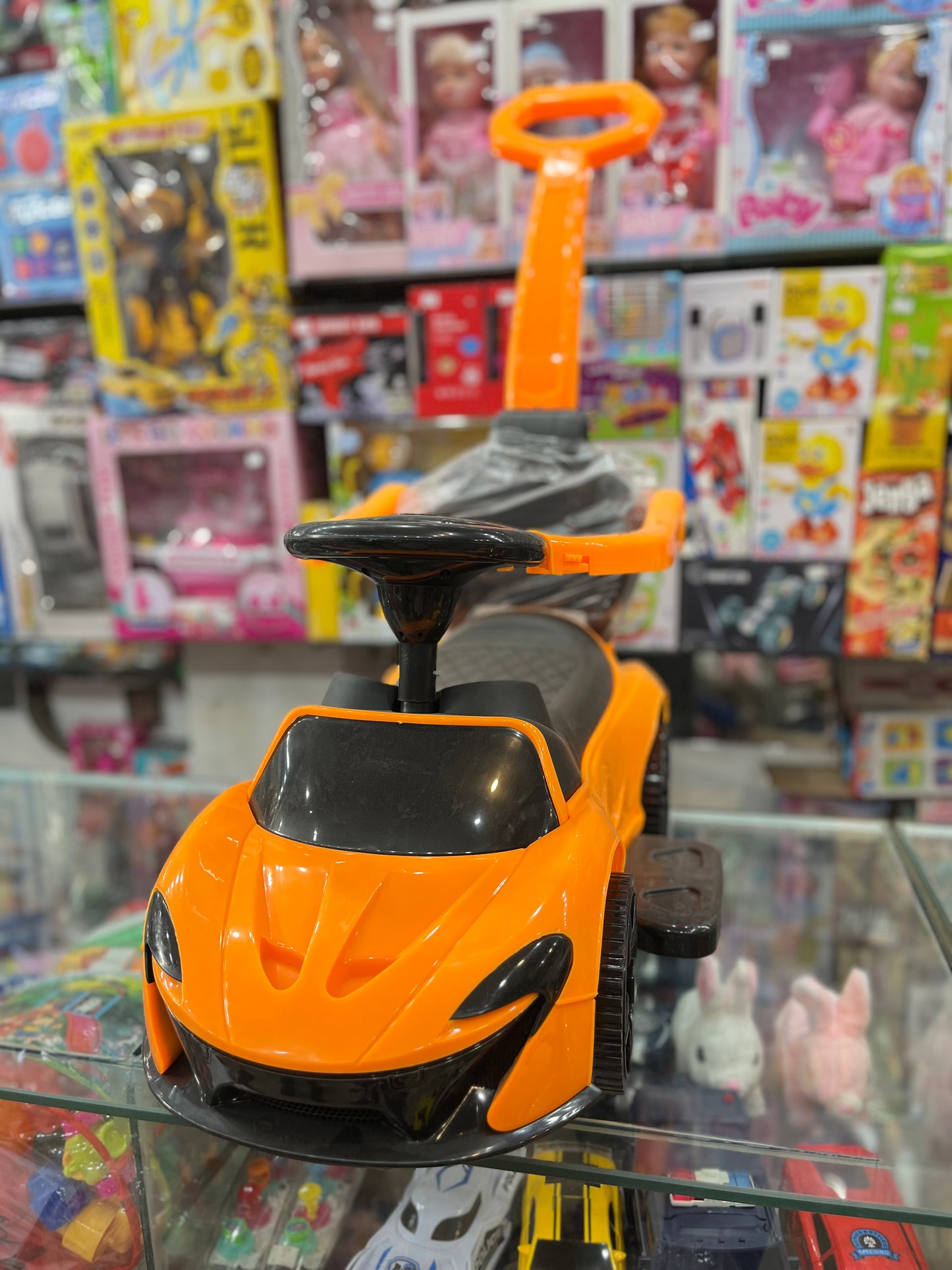 Kids Push Ride-On Car with Handle – Orange