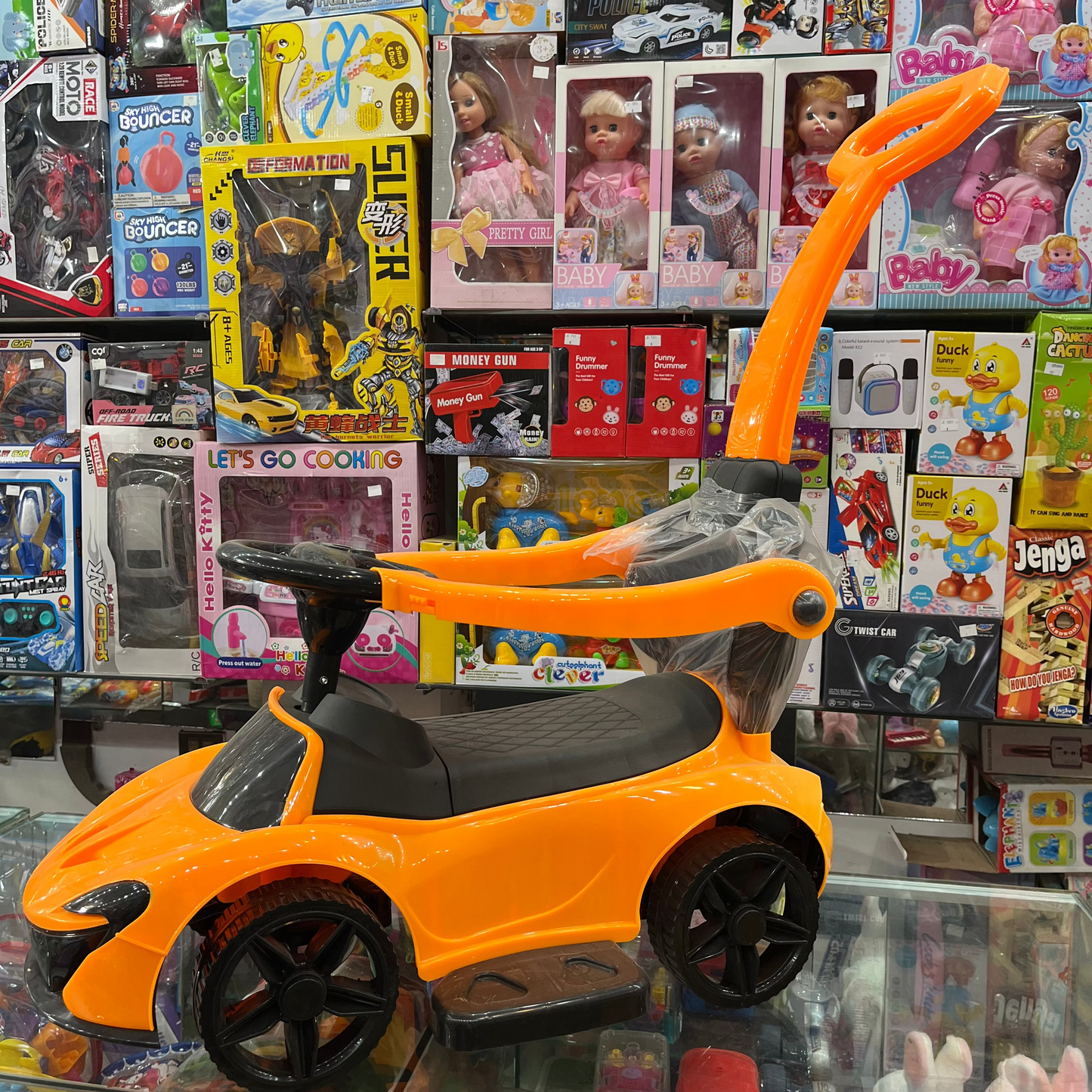 Kids Push Ride-On Car with Handle – Orange